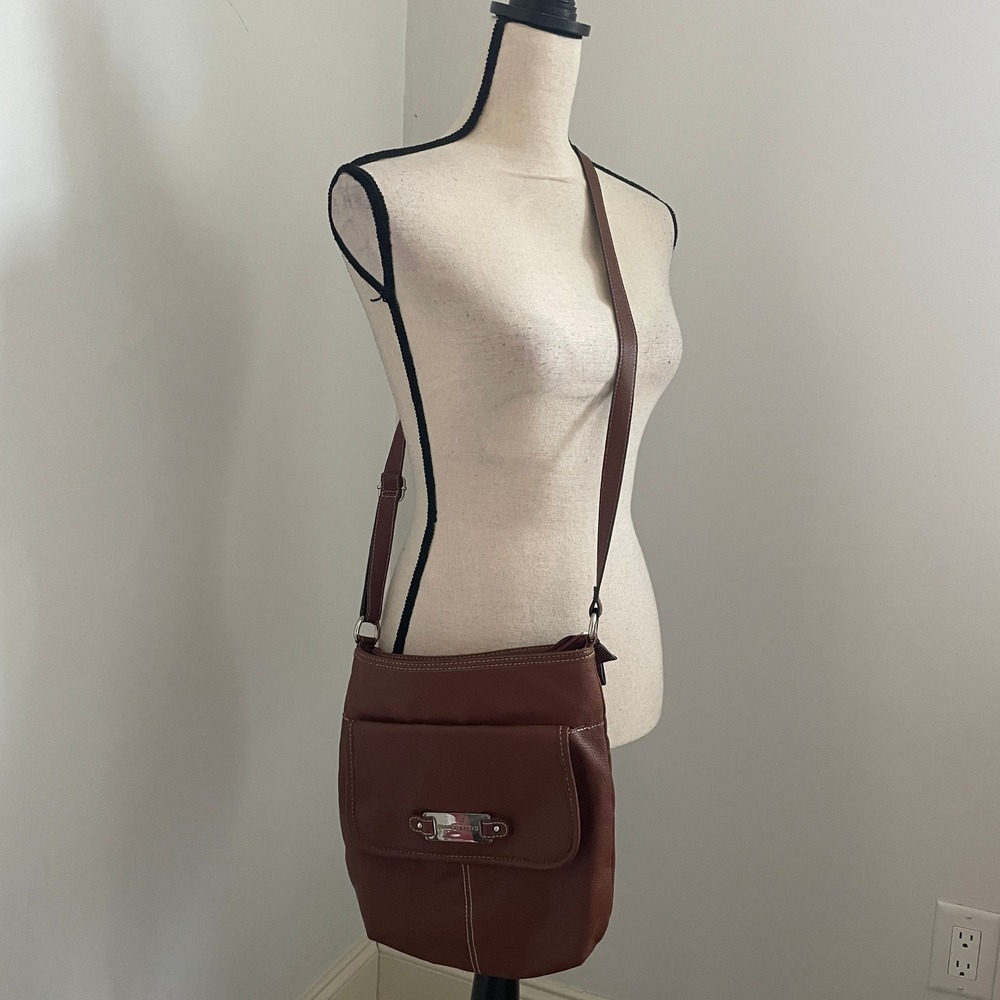 Franco Sarto Brown Pebbled Leather‎ Crossbody Bag Silver Logo Normcore Everyday